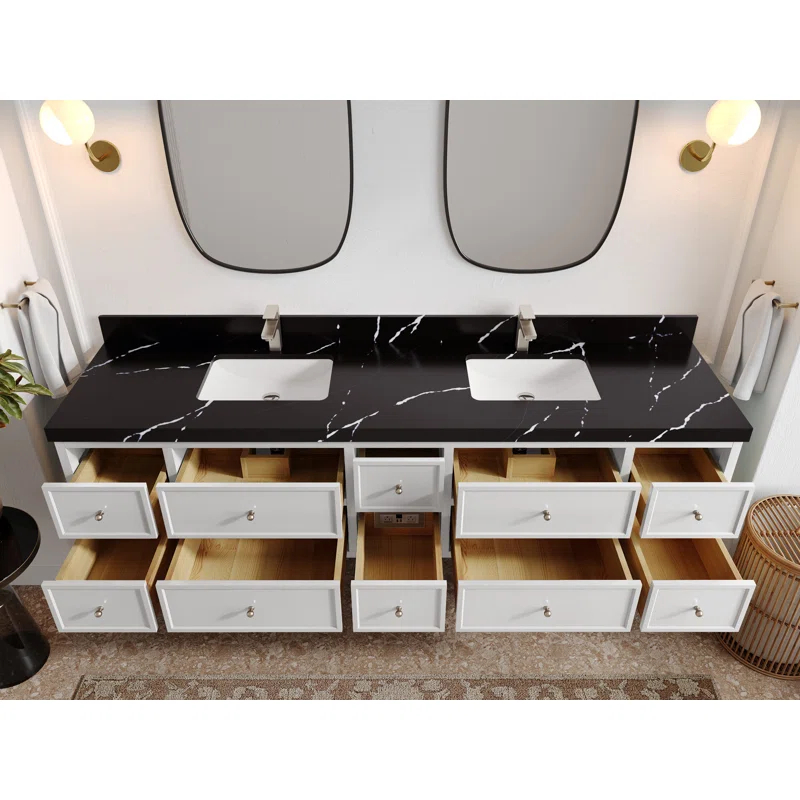 Willow Collections Roswell Floating 84'' Double Bathroom Vanity with Quartz Top