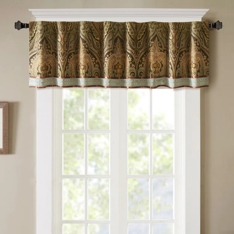 Canovia Springs Damask Tailored 53.93'' W Window Valance in Brown