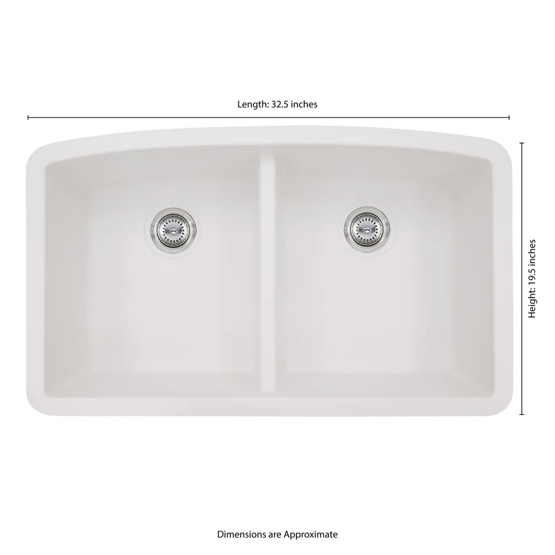MSI WAY-QTZ-DBSNK-5050-003 Quartz 32"x19" Undermount 50/50 Double Bowl Kitchen Sink