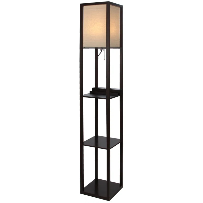 Brightech Maxwell 63 in. USB and Wireless Charging LED Floor Lamp with White Fabric Square Shade