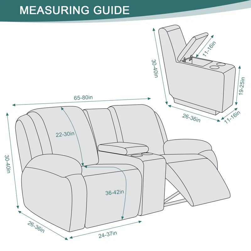 Latitude Run® Box Cushion Recliner Loveseat Slipcovers with Console, Stretch Anti-Slip Reclining Slipcover for 2 Cushion Couch with Pockets