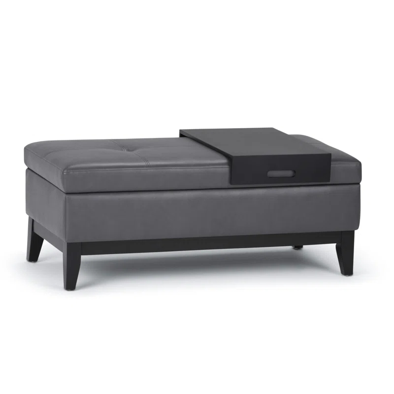 Simpli Home Oregon 42"W Upholstered Storage Ottoman Bench with Lift-Top Lid and Tray