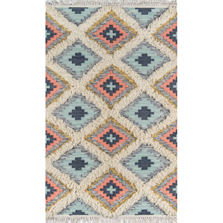Foundry Select Osiris Southwestern Handmade Wool Area Rug in Peach/Beige/Blue
