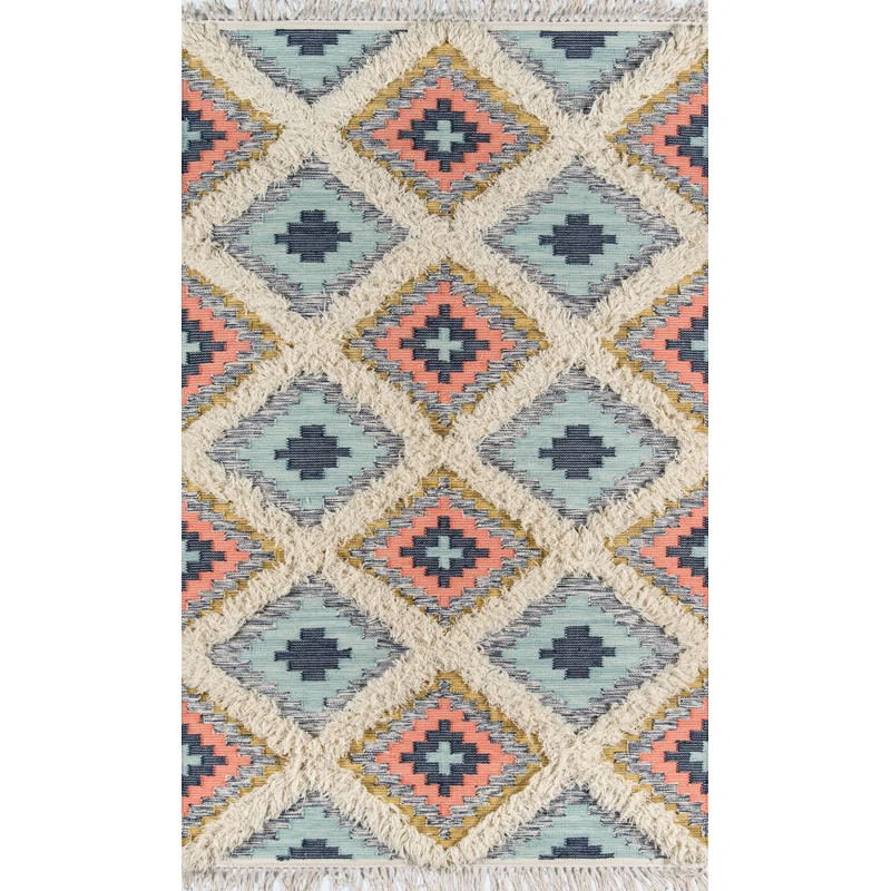 Foundry Select Osiris Southwestern Handmade Wool Area Rug in Peach/Beige/Blue
