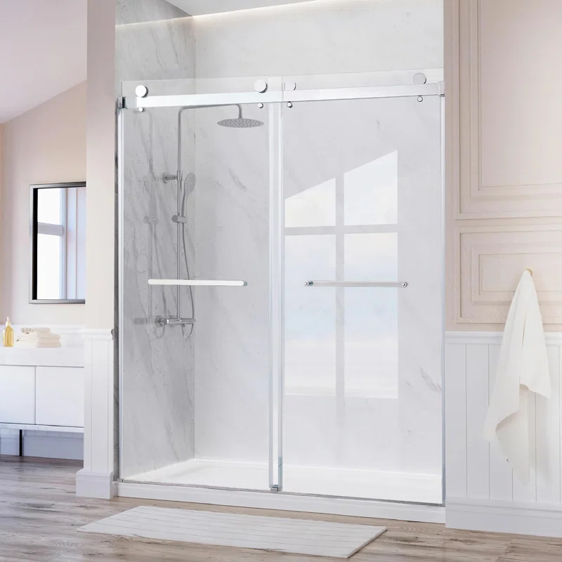 LAWRENCE 56-60"W X 75"H Frameless Double Sliding Shower Door, 304 Stainless Steel In Matte Black, 5/16" (8Mm) Thick SGCC Tempered Clear Glass. | Wayfair