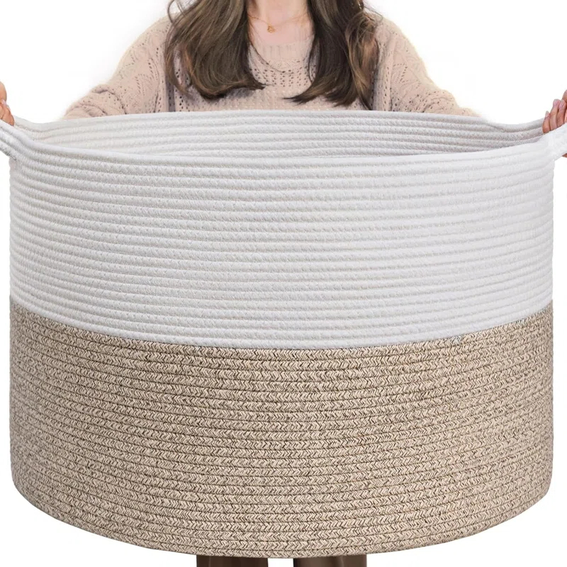 Beachcrest Home™ Extra Large Woven Baskets For Storage, 21.7'' X 13.8'' Wicker Basket With Handle For Blankets, Big Laundry Baskets For Clothes, Pillows, Towel, Shoe Basket For Entryway, 90L Jute