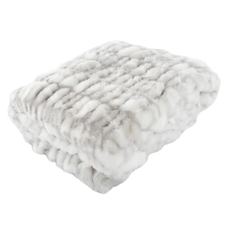 Oversized Ruched Faux Fur Blanket - 60x80-Inch Jacquard Faux Fur Queen-Size Throw for Sofas and Beds - Luxurious Bedding by Lavish Home