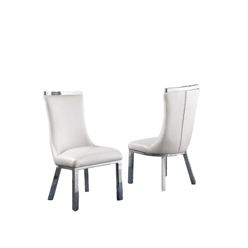 Mercer41 Felisia Solid Back Side White Faux Leather Parsons Chair (Set of 2)