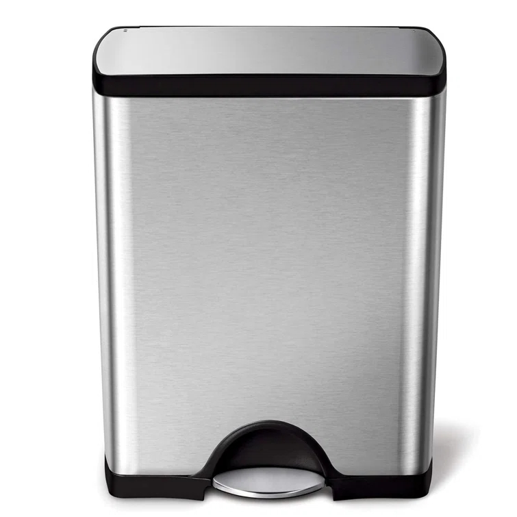 simplehuman 50 Liter / 13.0 Gallon Rectangular Kitchen Step Trash Can, Brushed Stainless Steel