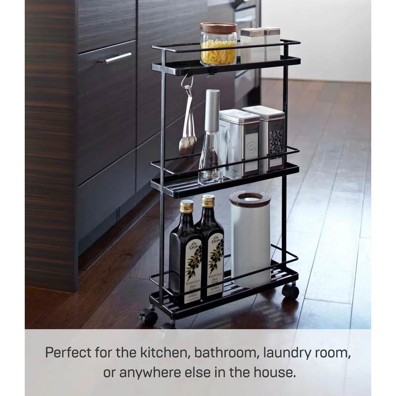 Tower Yamazaki Home Rolling Kitchen Island Metal Storage Cart, Portable Organizer Shelves