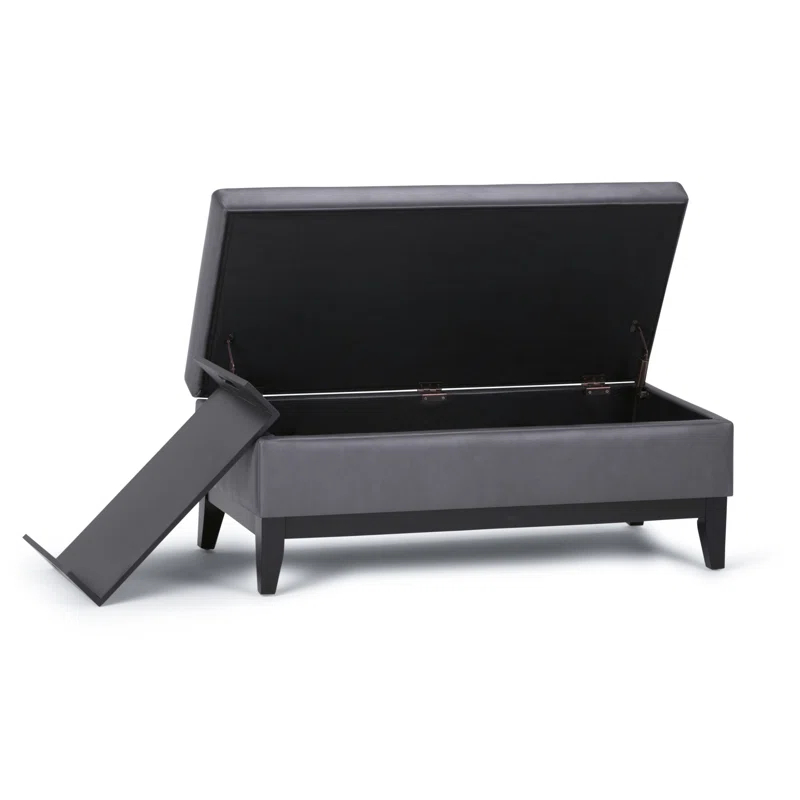Simpli Home Oregon 42"W Upholstered Storage Ottoman Bench with Lift-Top Lid and Tray