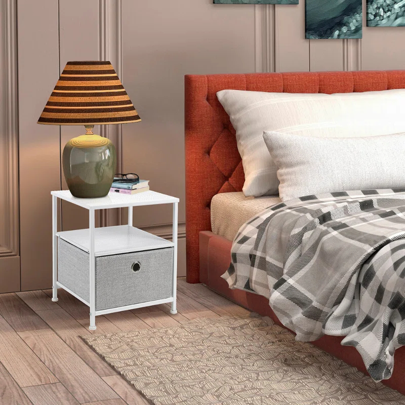 Sorbus 1 Drawer and Shelves Nightstand with Steel Frame, Wood Top & Fabric Bins