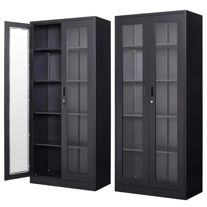 Display Cabinet With Glass Doors, Curio Cabinets With 4 Adjustable Shelves, Locking Glass Cabinet Display Case For Home, Office, Clinic, Pantry, Assemble Required