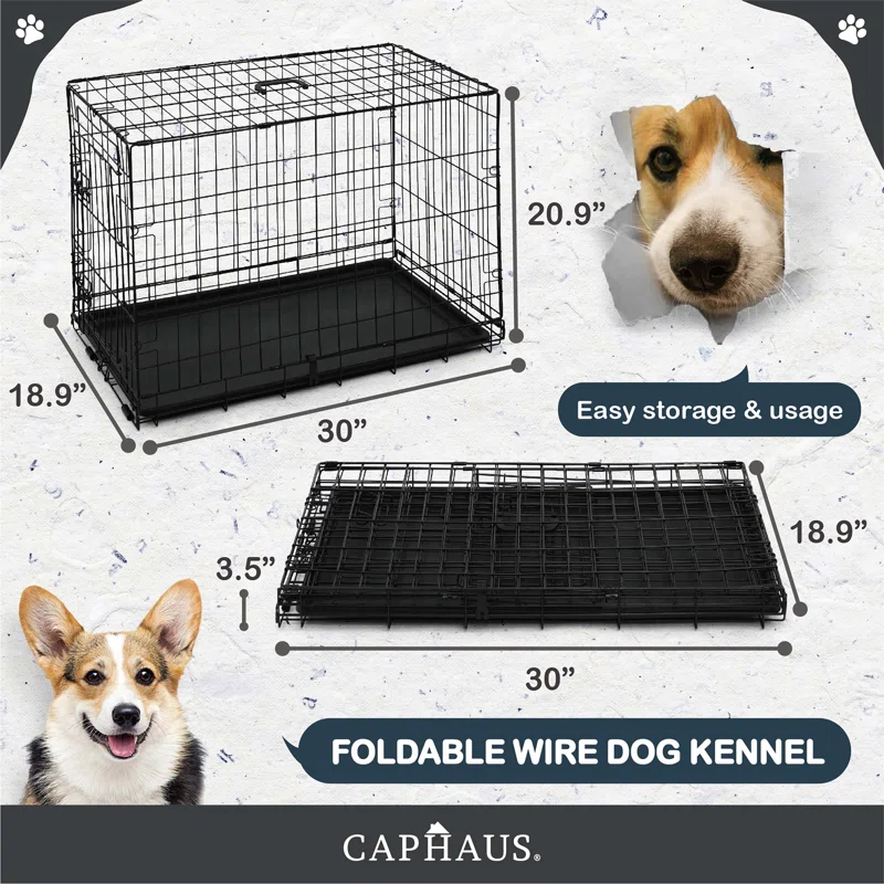 CAPHAUS Tucker Murphy Pet™ Foldable Dog Crate, Wire Metal Dog Kennel w/Leak-Proof Pan