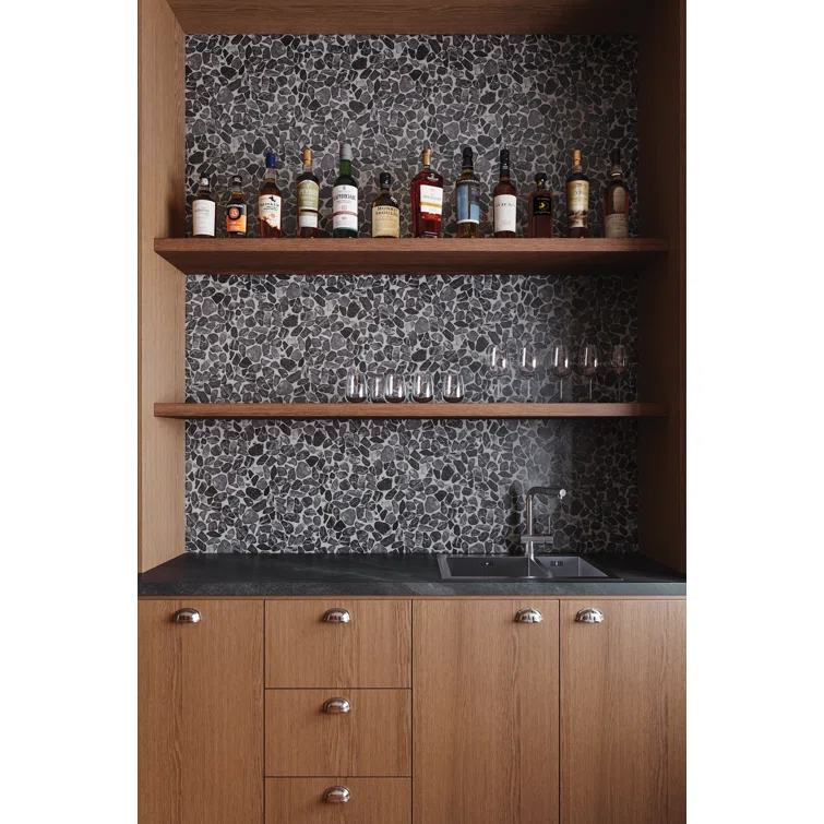 Bedrosians Waterbrook 12" x 12" Medium Sliced Pebble Mosaic Tile in Rosso Levanto