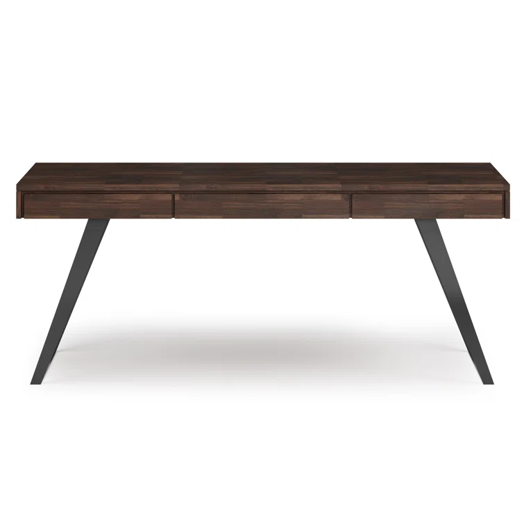 Simpli Home Lowry Solid Acacia Wood Desk, Industrial Style with Keyboard Tray and 2 Drawers