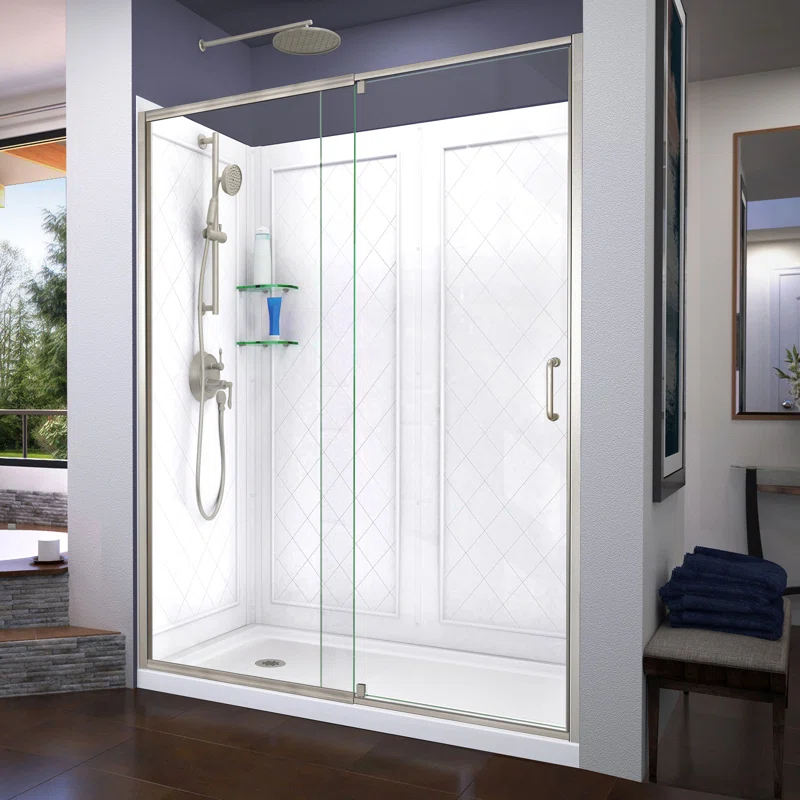 DreamLine DL-6227L-04 DreamLine Flex 30 in. D x 60 in. W x 76 3/4 in. H Semi-Frameless Shower Door, Backwalls