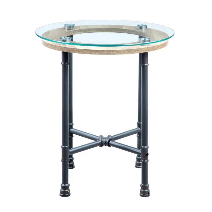 Williston Forge Brantley Industrial 22"Dia Round End Table in Clear & Sandy Gray
