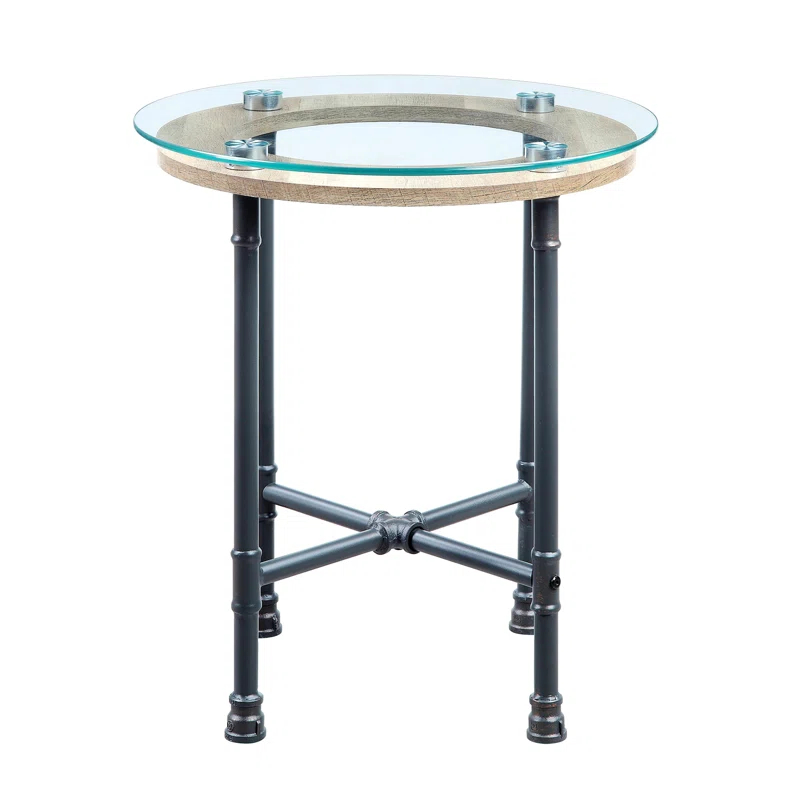 Williston Forge Brantley Industrial 22"Dia Round End Table in Clear & Sandy Gray