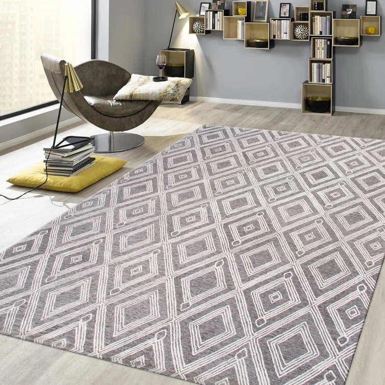 Pasargad Hand Tufted Viscose Washable Geometric Indoor Rug