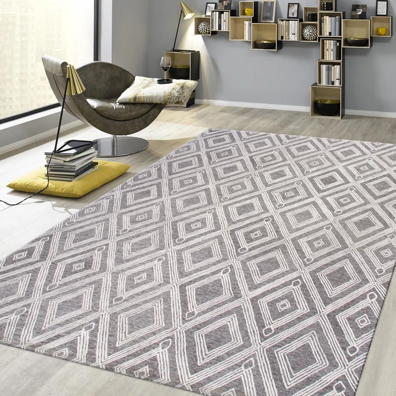 Pasargad Hand Tufted Viscose Washable Geometric Indoor Rug