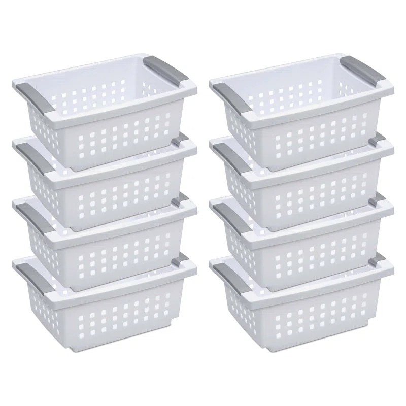 Sterilite Sterilite Small Stacking Basket, Stack Storage Bins, Organize Closets, Pantry, Bathroom or Classroom (Set of 8)