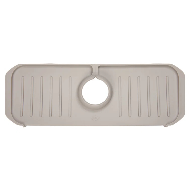 Ginsey Clorox KeptClean Kitchen Faucet Splash Guard – Easy-to-Install, Water-Resistant Protection for Faucets and Sink Area, Self-Draining Channels Direct Water Into Sink – Almond