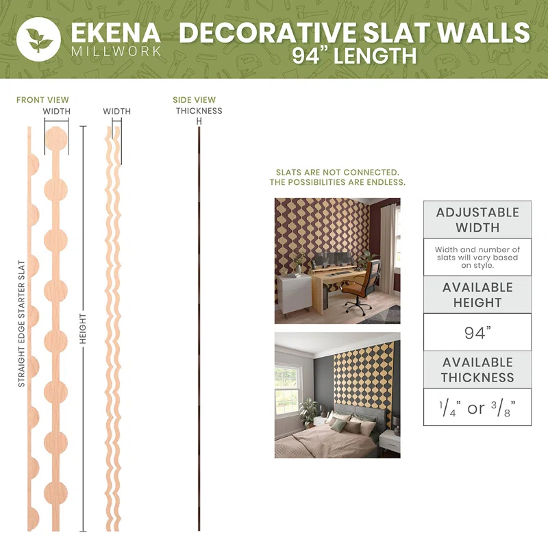 Ekena Millwork Wabash Adjustable Wood Decorative Slat Wall Panel Kit