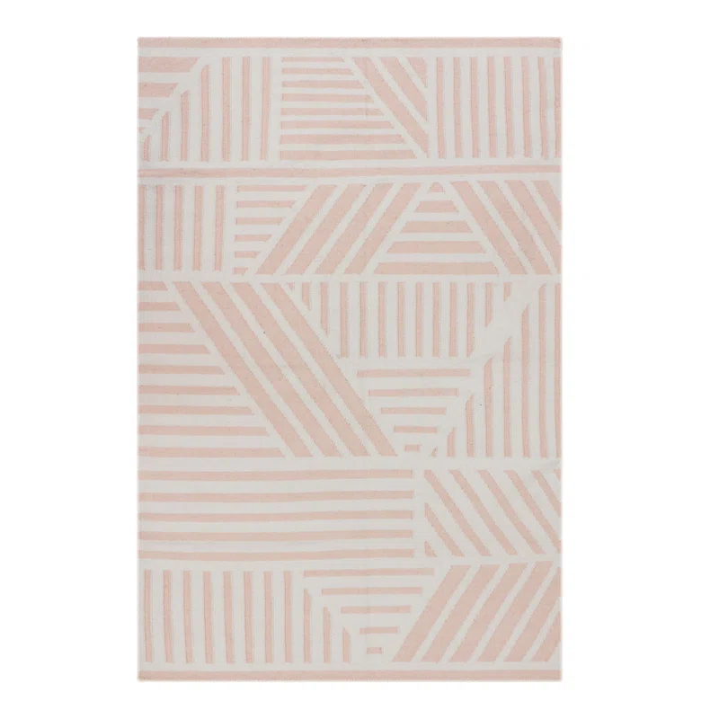 LOOMY Geometric Handmade Flatweave Pink/Ivory Indoor / Outdoor Area Rug
