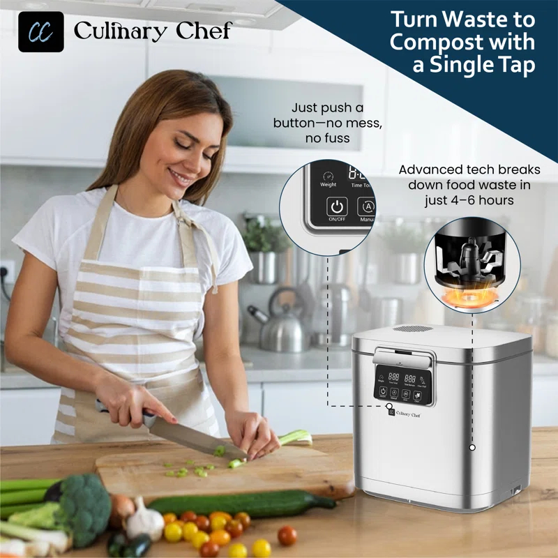 Culinary Chef Culinary Chef,  3.8l Smart Electric Food Waste Composter, Stainless Steel