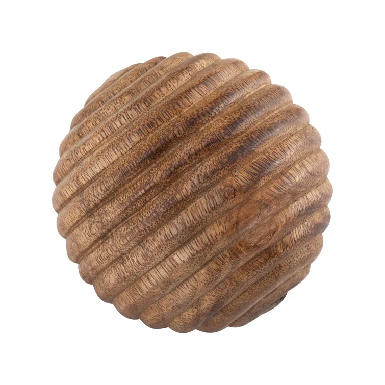 Sagebrook Home Nena Natural Round Brown Ridged Wooden Orb Decor Contemporary Rustic
