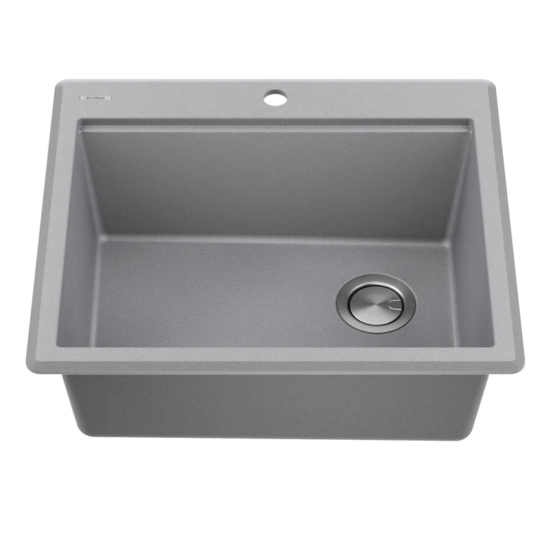 Kraus KGTW12-25MGR KRAUS Bellucci Granite Composite Workstation Drop-In Top Mount Single Bowl Kitchen Sink with Accessories