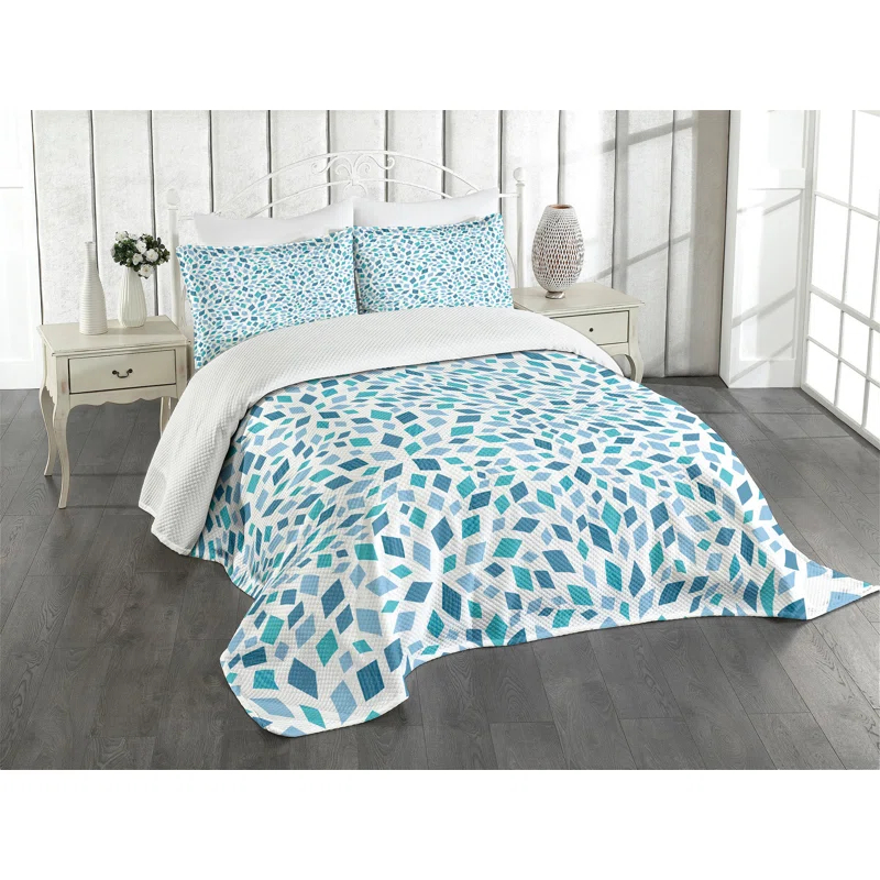Ambesonne Ambensonne Teal Bedspread Abstract Mosaic Blue Tones Slate Blue Turquoise