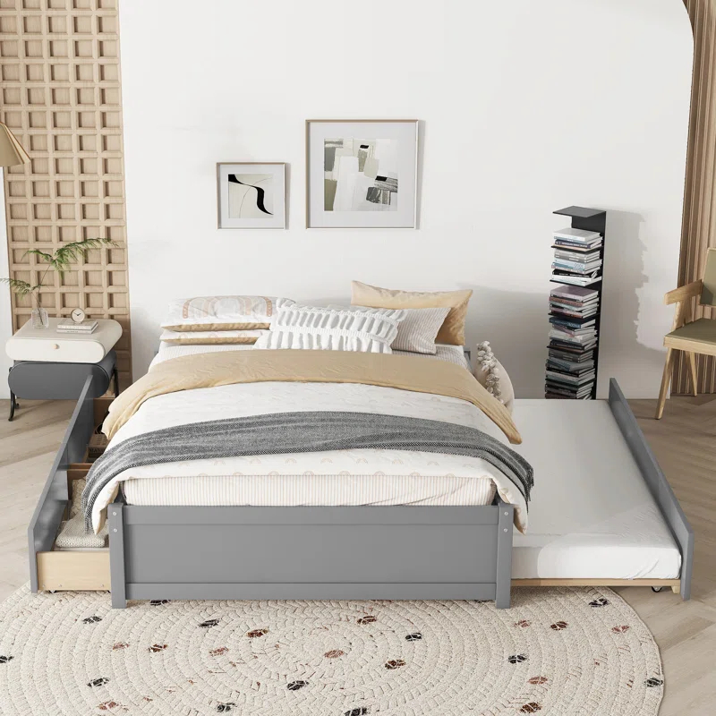 FULL BED WITH TWIN SIZE TRUNDLE AND TWO DRAWERS