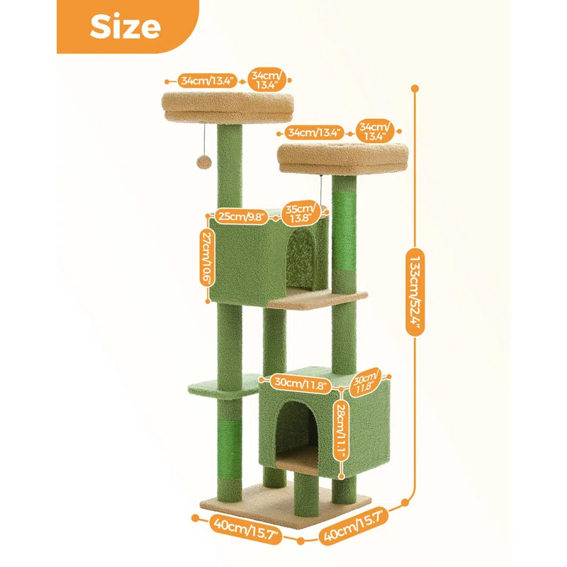 52.4" Cute Cat Tree Tower With 2 Flower Padded Perches, 2 Condos & 2 Scratching Posts