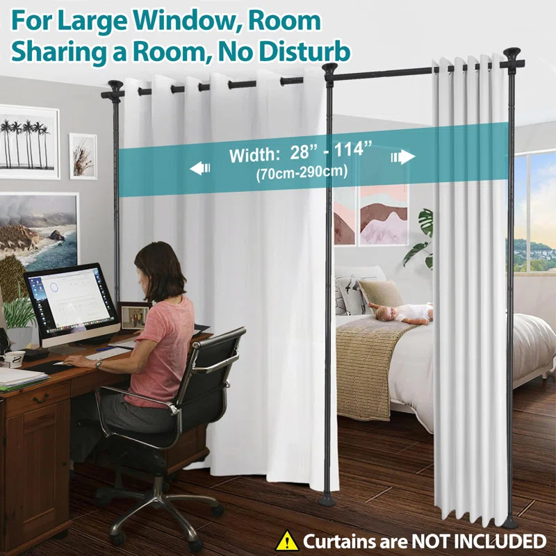 Rebrilliant Room Divider, No Drilling Curtain Rods Hanging Wall Divider For Room Separation, 120” Tall 114” Wide Adjustable Floor To Ceiling Partition Room Dividers, Heavy Duty Corner Room Divider Curtain Rods