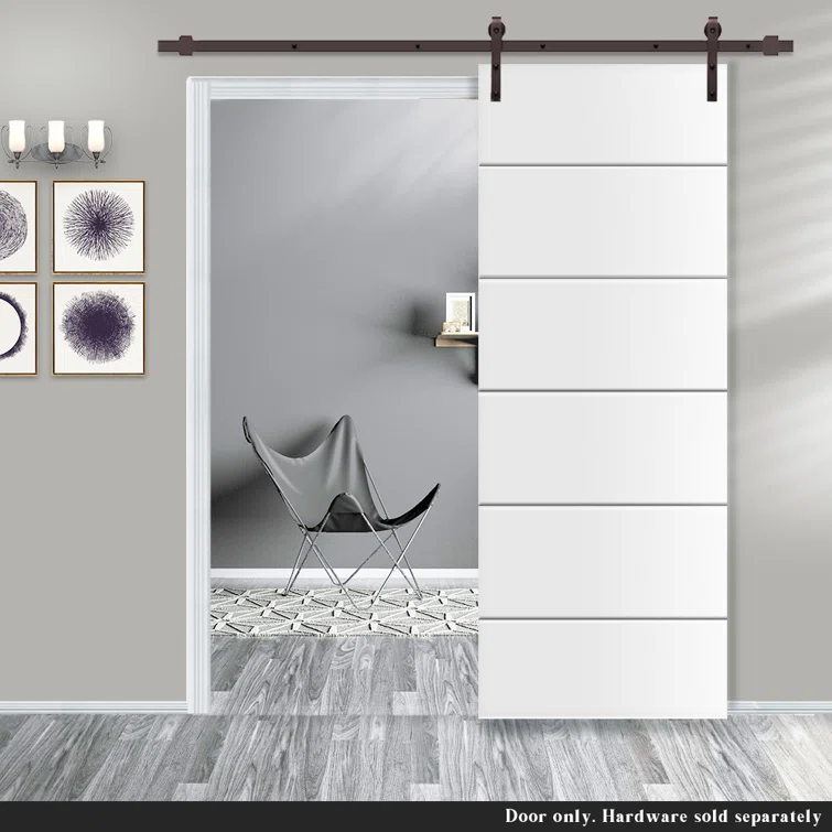 Calhome 80'' Hollow Paneled Primed without Installation Hardware Kit Barn Door