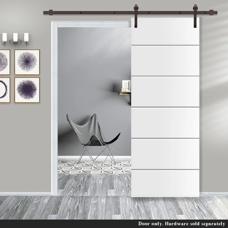 Calhome 80'' Hollow Paneled Primed without Installation Hardware Kit Barn Door