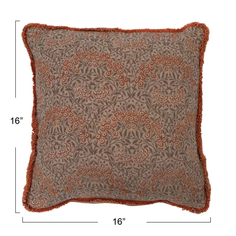 Creative Co-Op Fringed Cotton Reversible Throw Pillow