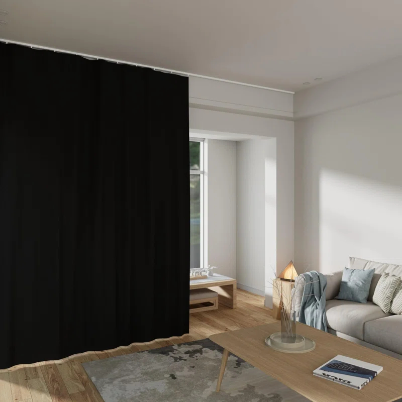 Hokku Designs Room Divider Curtains Total Blackout Privacy Curtain Panel Room Thermal Insulated Noise Reduction Curtain For Bedroom Window Living Room Ceiling Track Curtain W 10 Ft × H 8Ft Black.