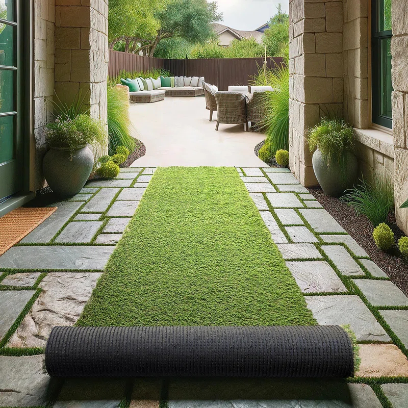 Ottomanson Grass Waterproof Indoor/Outdoor Artificial Grass Turf Rugs and Rolls Customized Size For Balcony, Patios