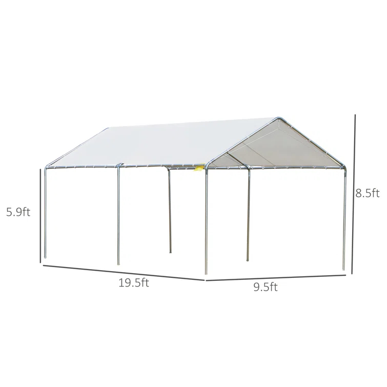 Outsunny Outsunny 10'x20' Carport Heavy Duty Galvanized Car Canopy with Included Anchor Kit, 3 Reinforced Steel Cables, White
