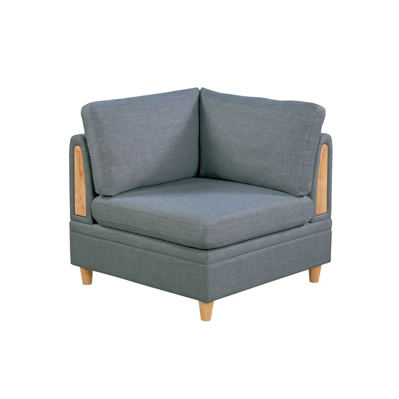 Hokku Designs Living Room Furniture Corner Wedge Steel Color Dorris Fabric 1Pc Cushion Wedge Sofa Wooden Legs