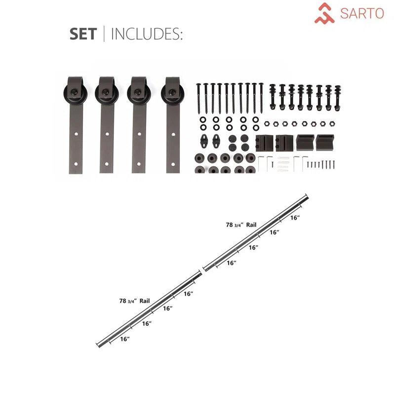 SARTODOORS Quadro Frosted Glass Barn Doors with Installation Hardware Kit