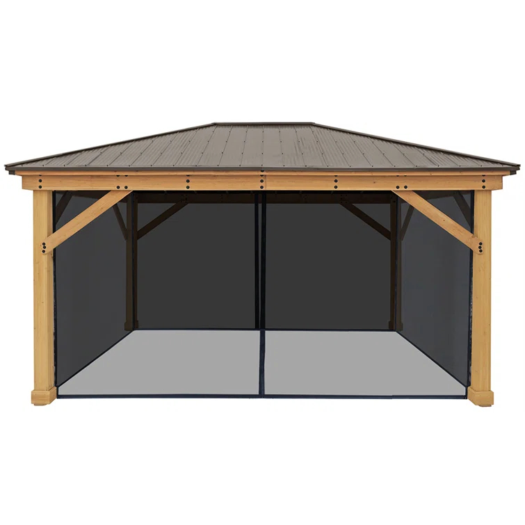 Yardistry 12' x 16' Meridian Gazebo Mosquito Mesh Kit  Premium Phifer UV-Resistant Mesh with Easy Glide Tracks and Full-Length Zippered Panels