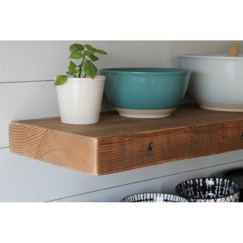 Urban Legacy Reclaimed Barn Joist Deep Floating Shelves with Low Profile Brackets
