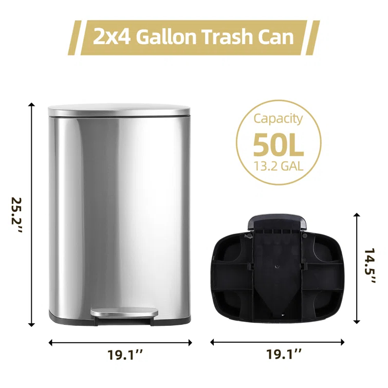 Sangdo Steel 13 Gallon Step on Trash Can | Wayfair