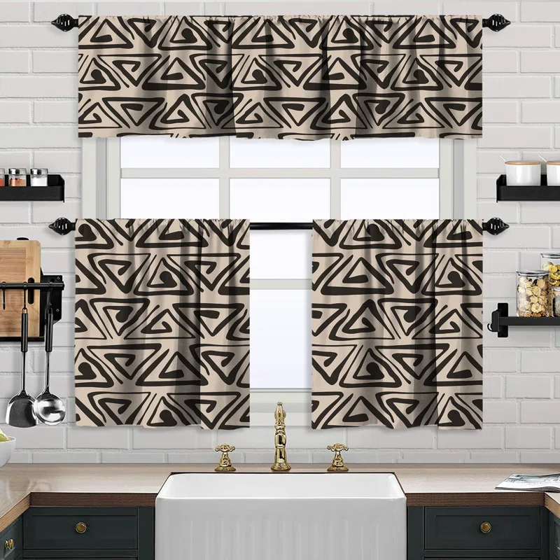 Boho Design Kitchen Valance (50X14) And 2 Tiers Cafe Curtains