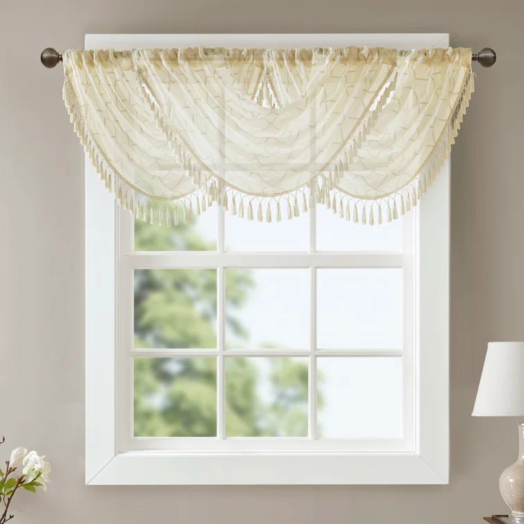 Madison Park Irina Diamond Sheer Embroidered Single Waterfall Valance