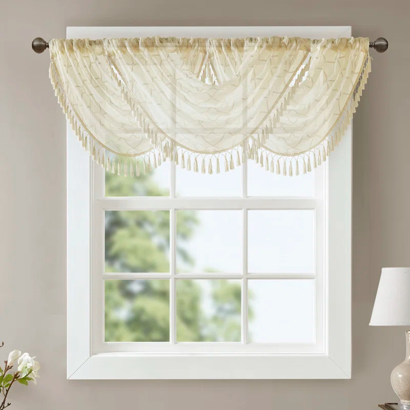 Madison Park Irina Diamond Sheer Embroidered Single Waterfall Valance